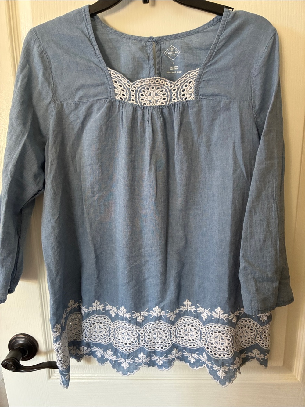 St. John's Bay Light Blue Embroidered Tunic Top
